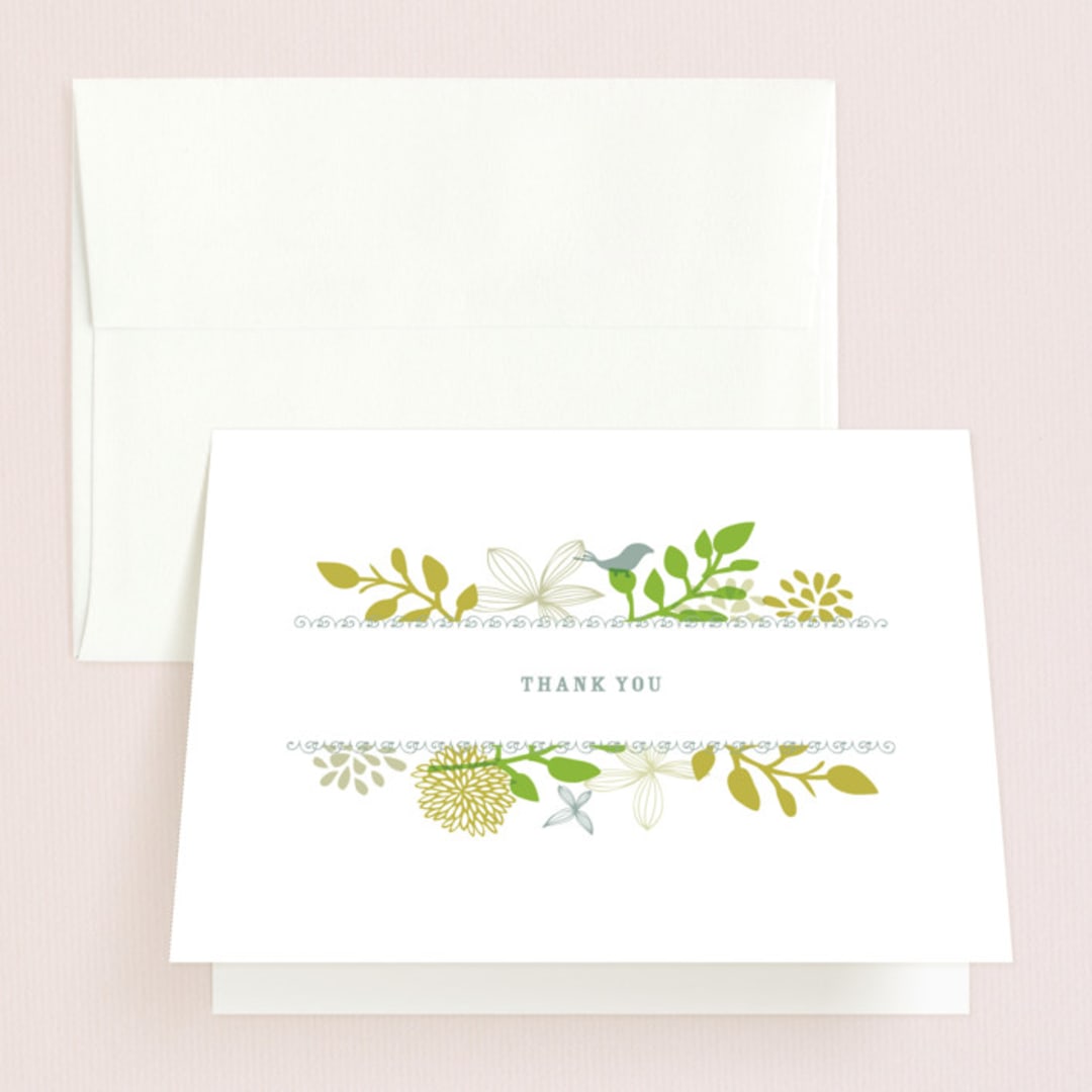 "Fling" - Wedding Thank You Cards in Leaf by Andrea Mentzer - Front