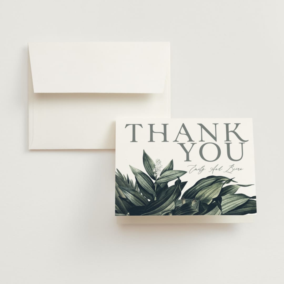 "Vintage Botanicals" - Wedding Thank You Cards in Sage by GeekInk Design - Front