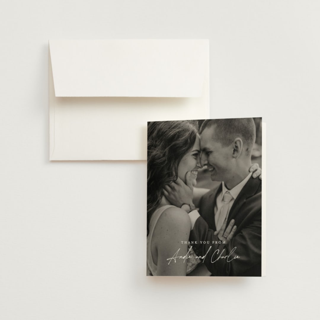 "Happily Ever After" - Wedding Thank You Cards in Buff by Sara Hicks Malone - Front