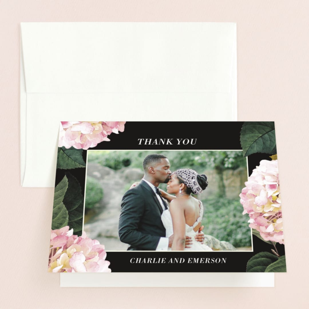 "Peonie Party" - Wedding Thank You Cards in Noir by Baumbirdy - Front
