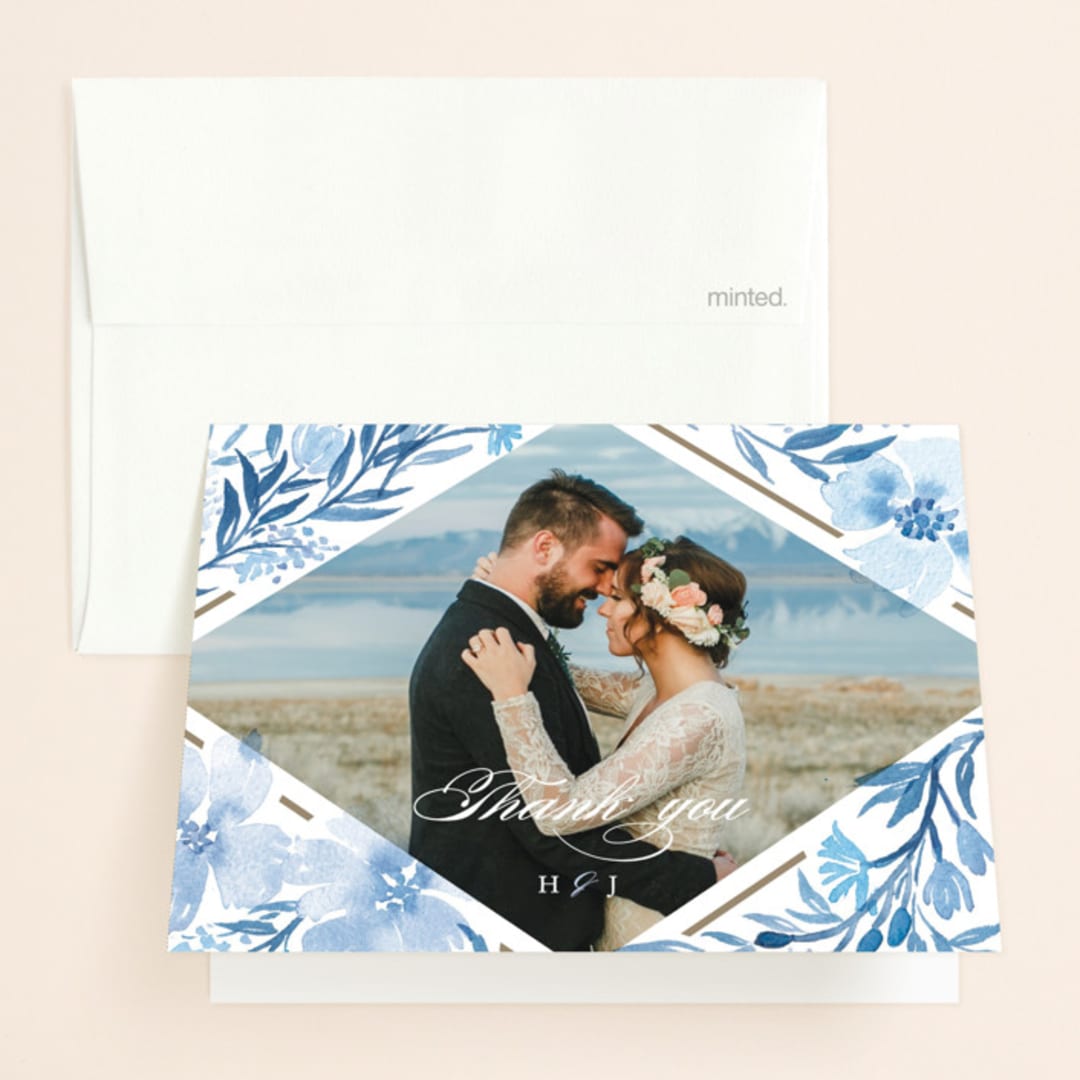 "Poetic Blue" - Wedding Thank You Cards in Sky by Qing Ji - Front
