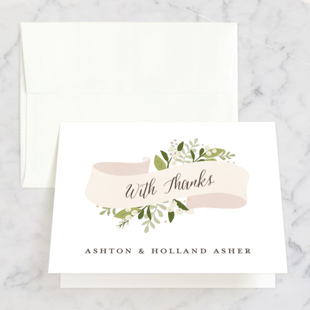 "Ribbonly" - Wedding Thank You Cards in Blush by Jennifer Wick - Front