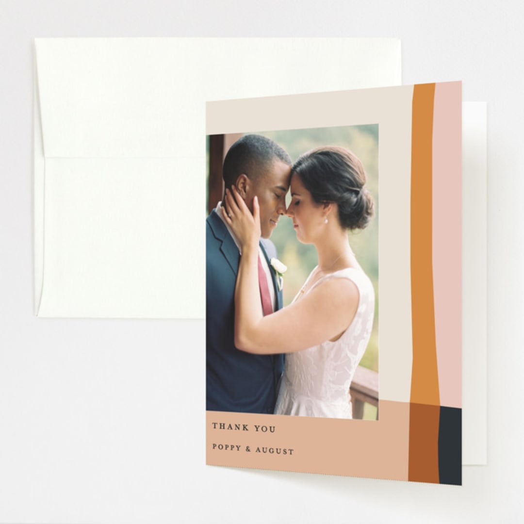 "Color Block" - Wedding Thank You Cards in Peach by Morgan Kendall - Front