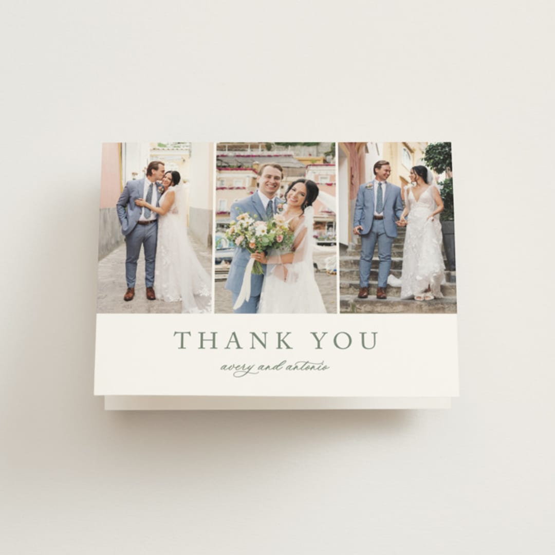 "Avery" - Wedding Thank You Cards in Sage by Jennifer Postorino - Front