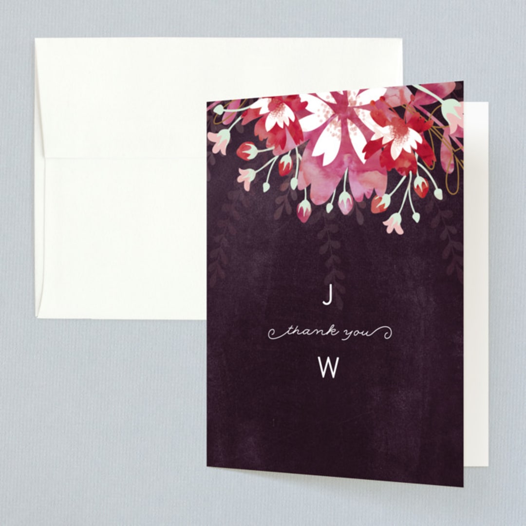 "Enchanting Plum" - Wedding Thank You Cards in Deep Plum by Phrosné Barwood - Front