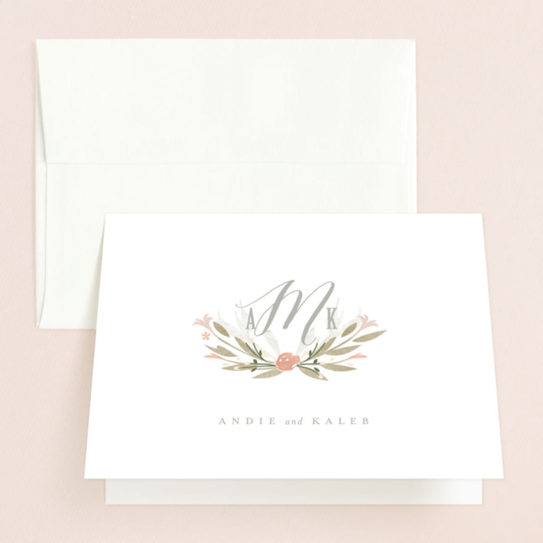 "Monogram Floral" - Wedding Thank You Cards in Peach by Lori Wemple - Front