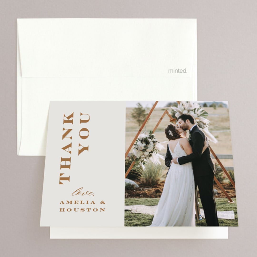 "Date Stamp" - Wedding Thank You Cards in Wool by Jill Means - Front