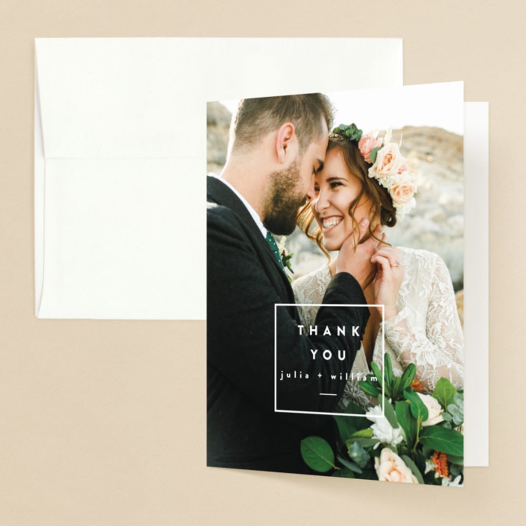 "Leaf Arc" - Wedding Thank You Cards in Sage by Ariel Rutland - Front