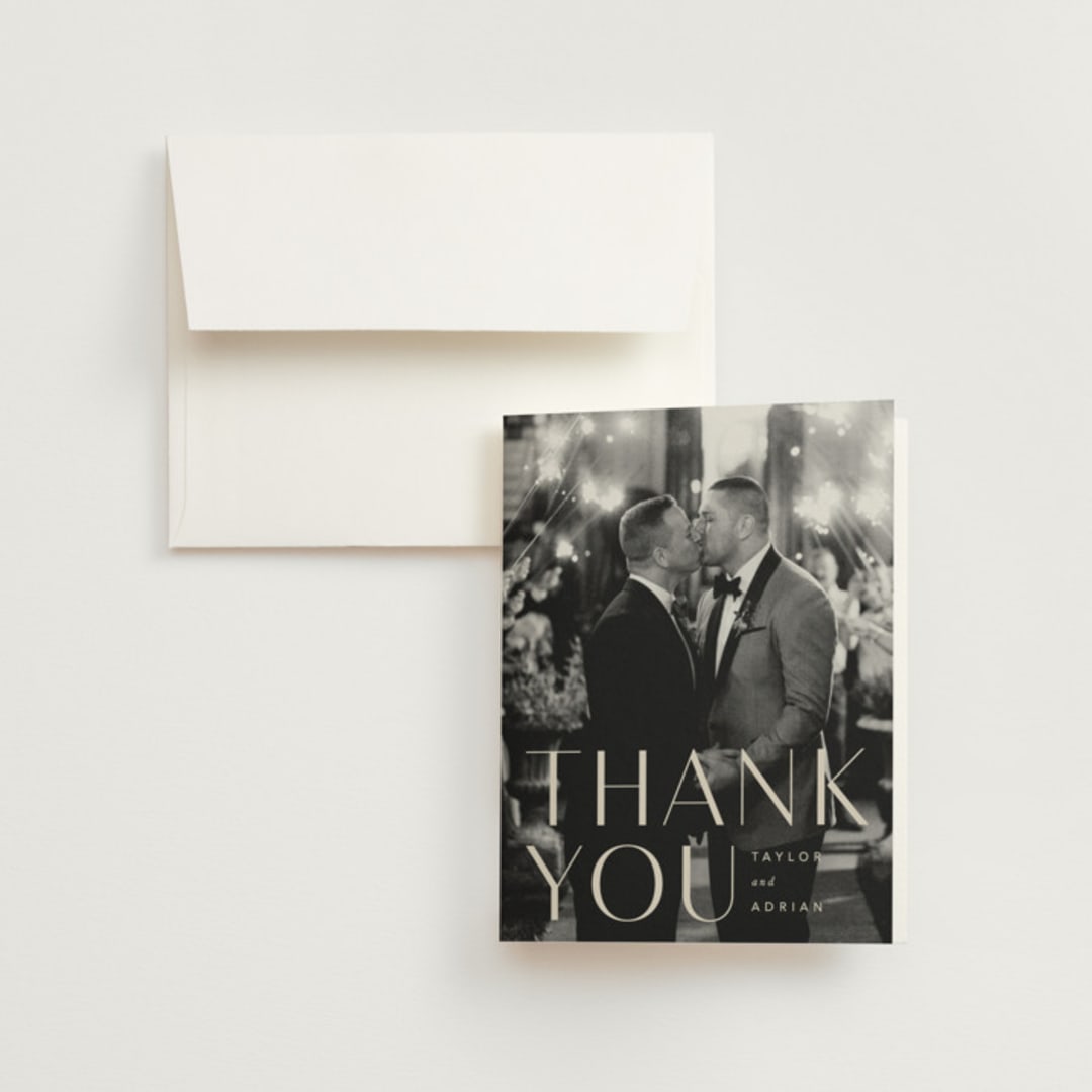 "Amara" - Wedding Thank You Cards in Sand by Robert and Stella - Front