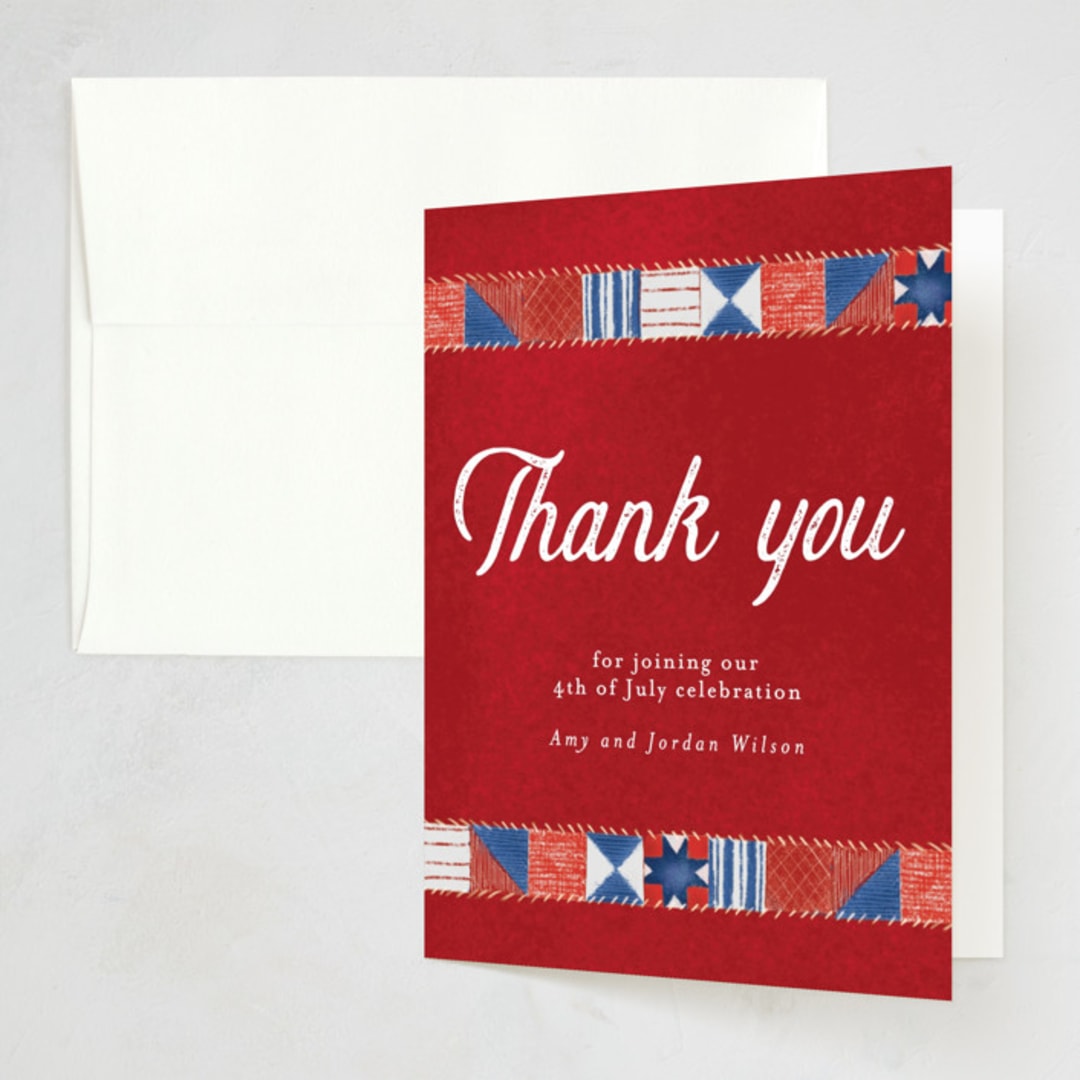 "Quilted Fourth" - Wedding Thank You Cards in Ruby by frau brandt - Front