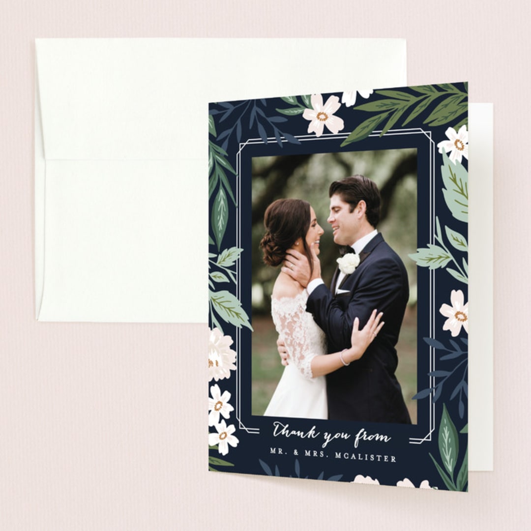 "Floral Edged Frame" - Wedding Thank You Cards in Royal by Alethea and Ruth - Front