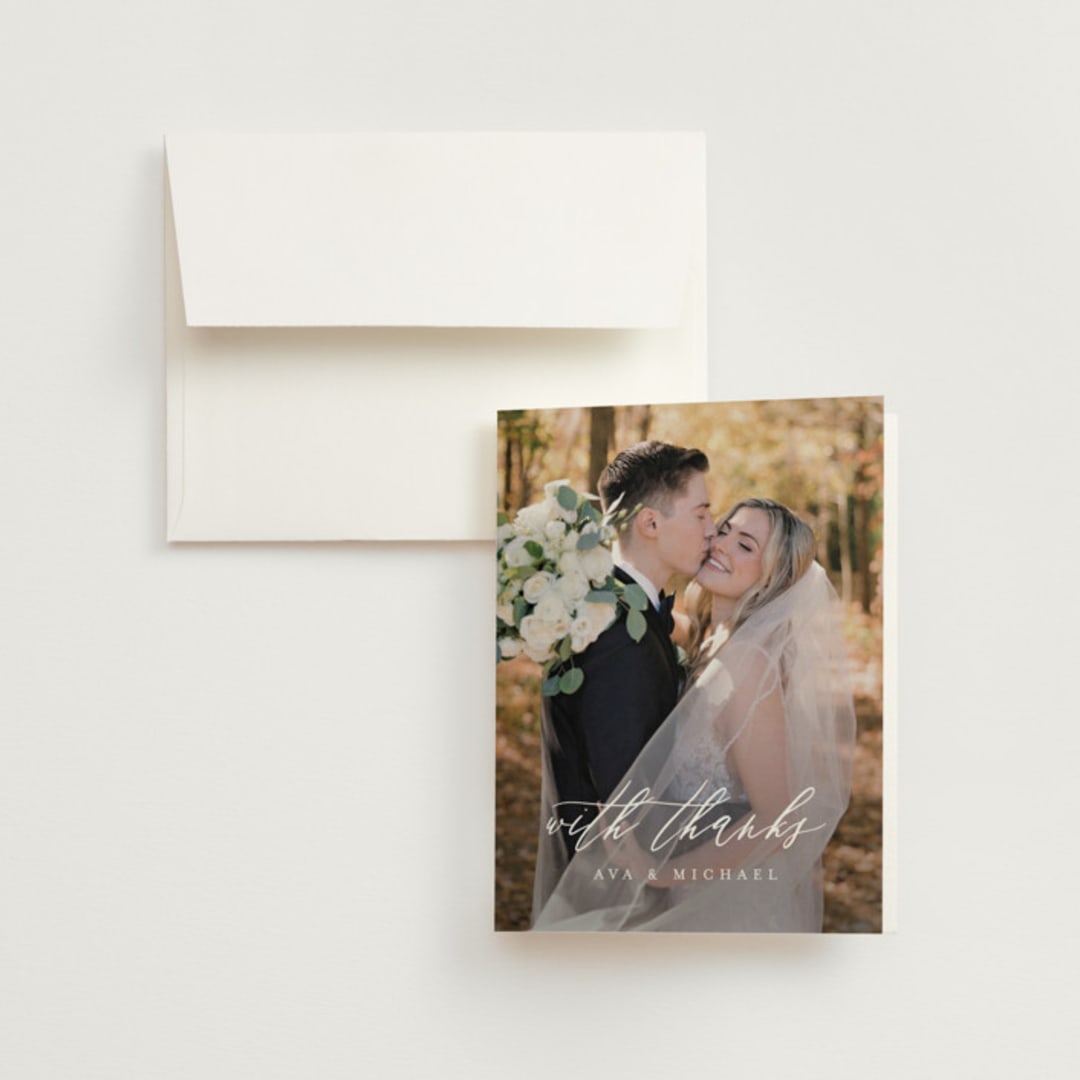 "Delicate" - Wedding Thank You Cards in Obsidian by Jennifer Postorino - Front