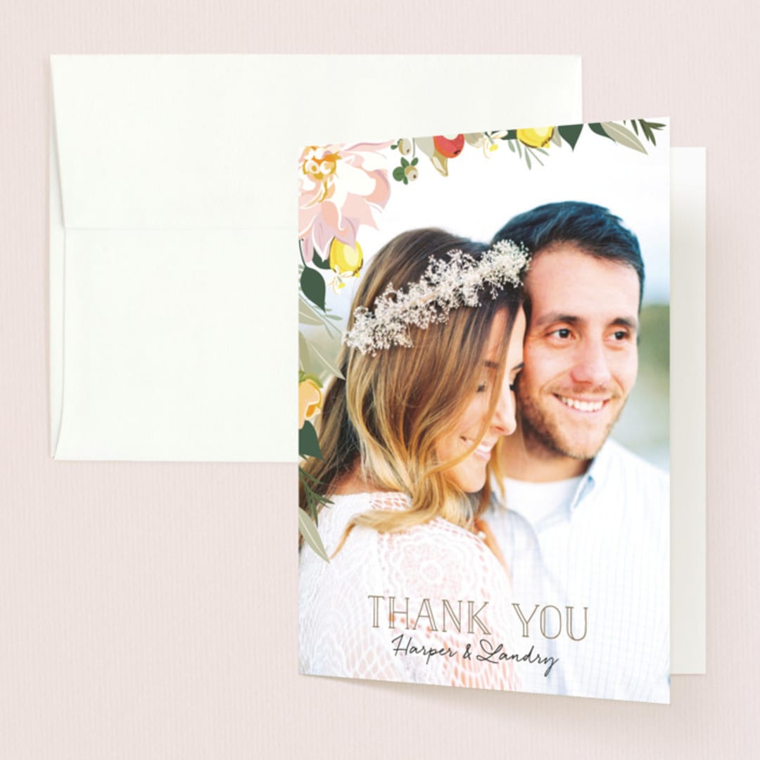 "Spring Blooms" - Wedding Thank You Cards in Blush by Susan Moyal - Front