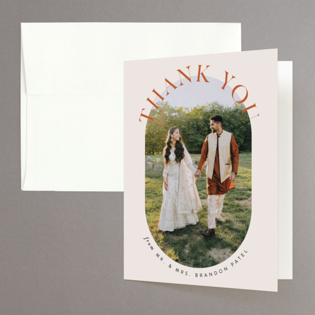 "Center Crest" - Wedding Thank You Cards in Sweet Potato by Alethea and Ruth - Front