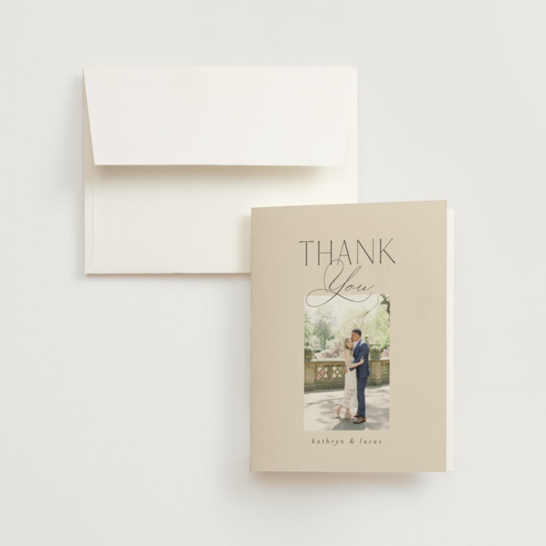 "Formal Elegance" - Wedding Thank You Cards in Latte by Morgan Kendall - Front