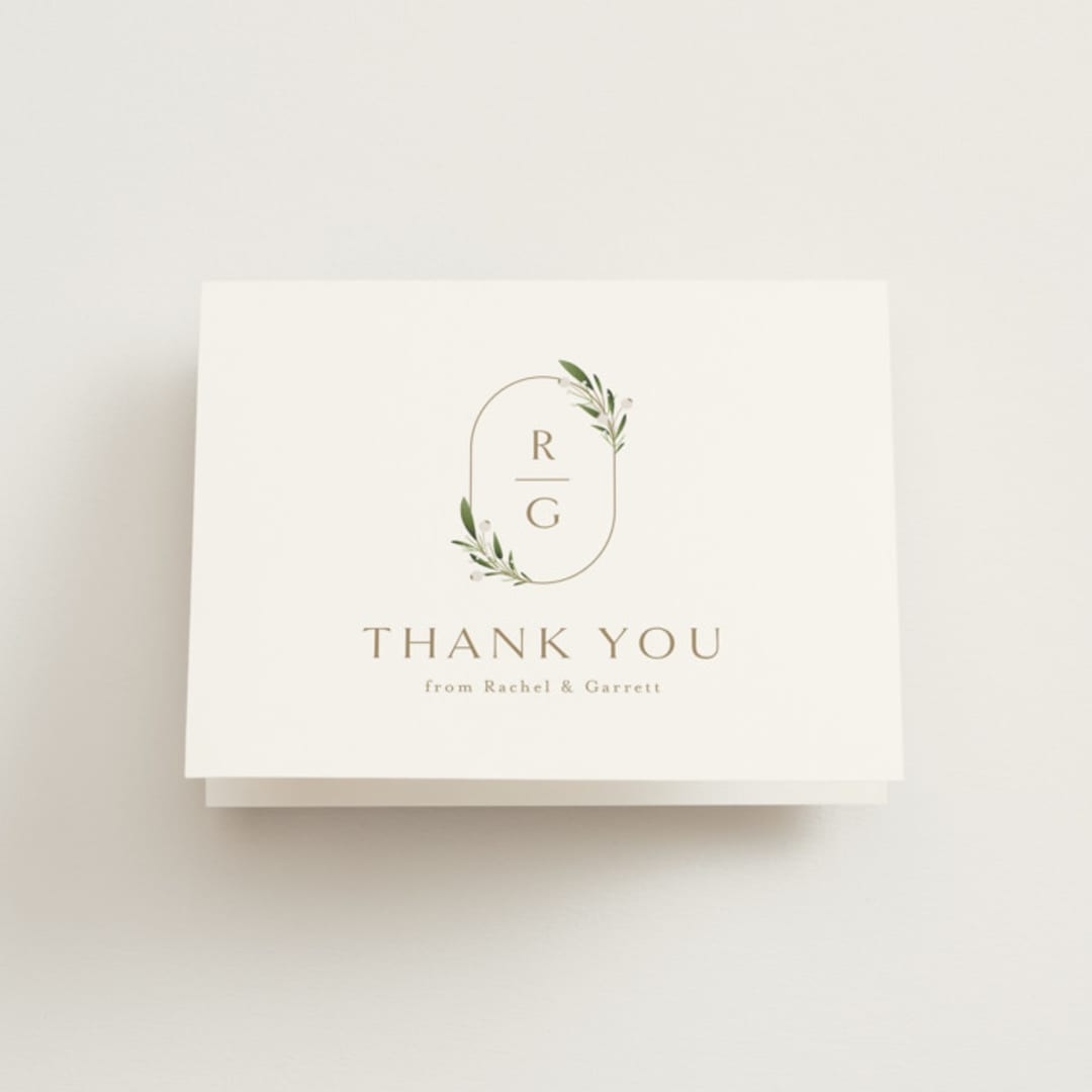 "Soft Sprigs" - Wedding Thank You Cards in Champagne by Jennifer Postorino - Front