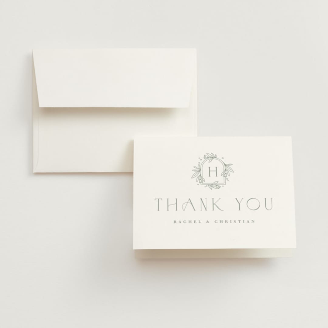 "Simple Crest" - Wedding Thank You Cards in Sage by Kristen Smith - Front