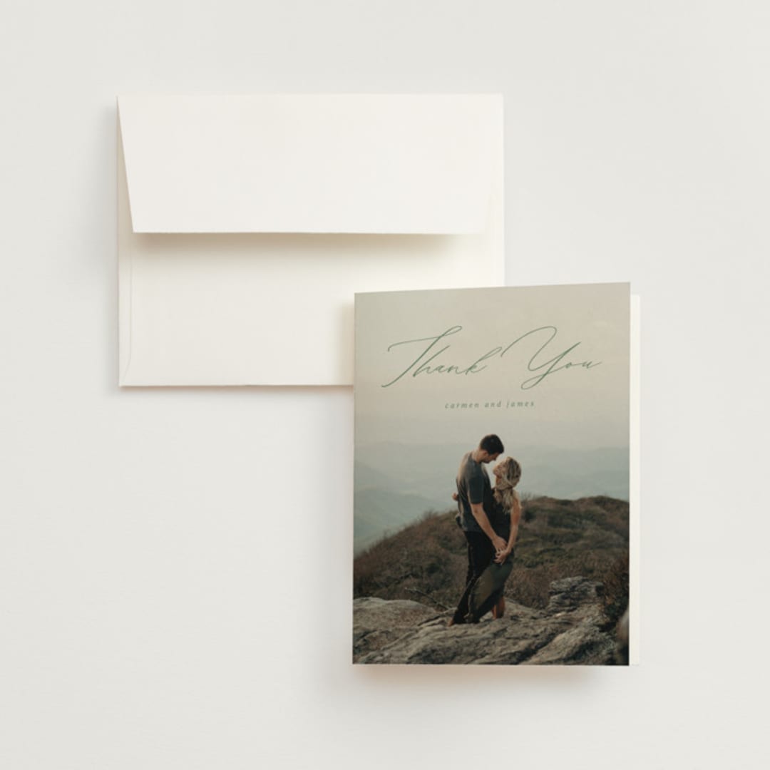 "Over the mountains" - Wedding Thank You Cards in Fern by Helen Halik - Front