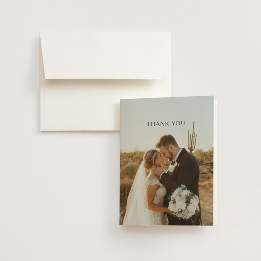 "Convergence" - Wedding Thank You Cards in Cream by Annie Lowe - Front