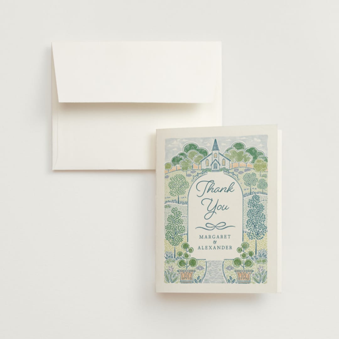 "Going to the Chapel" - Wedding Thank You Cards in Meadow by Paper Sun Studio - Front