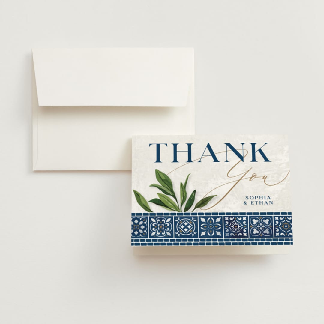 "Mediterranean Tiles" - Wedding Thank You Cards in Ocean by GeekInk Design - Front