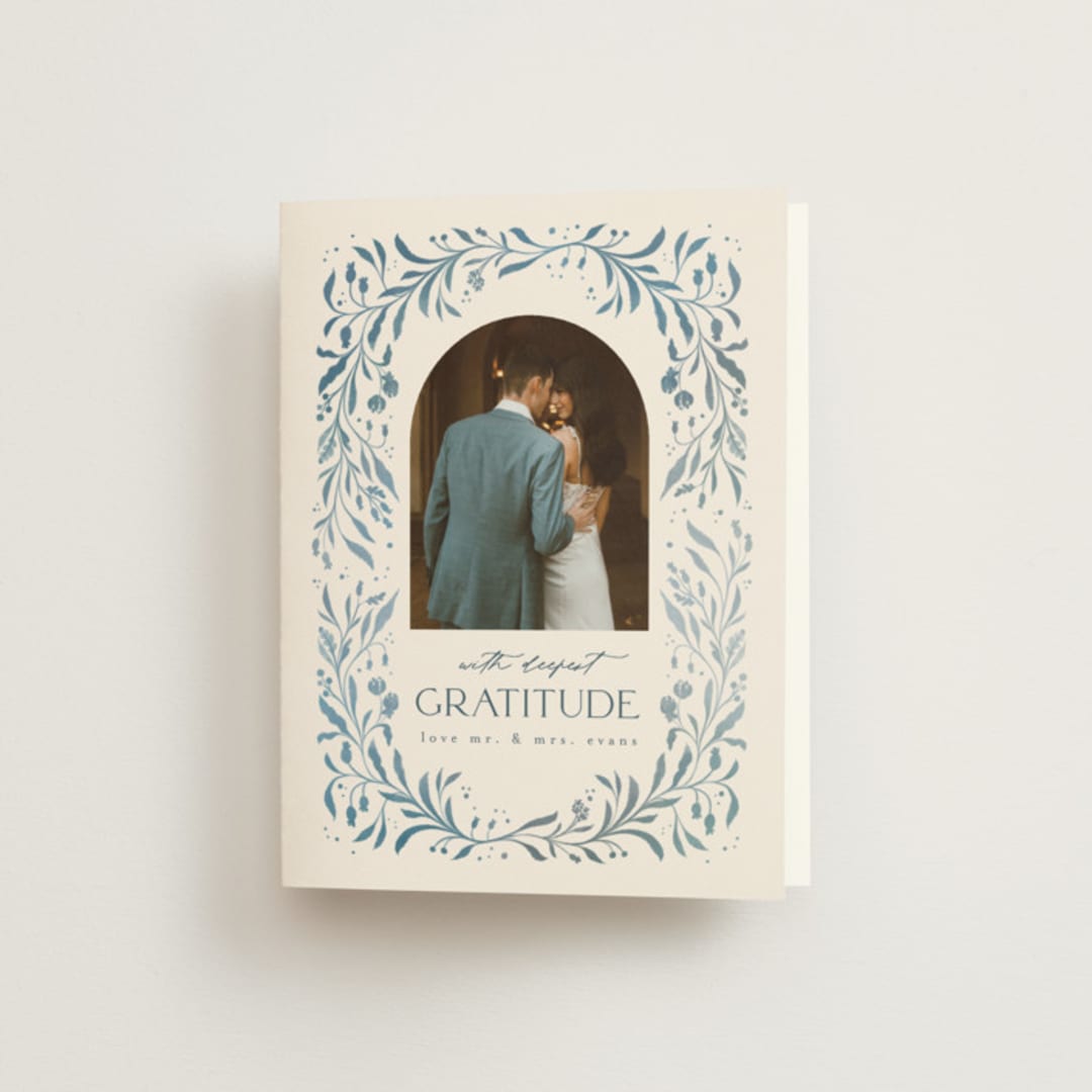 "Porcelain" - Wedding Thank You Cards in Delft Blue by Ashley DeMeyere - Front