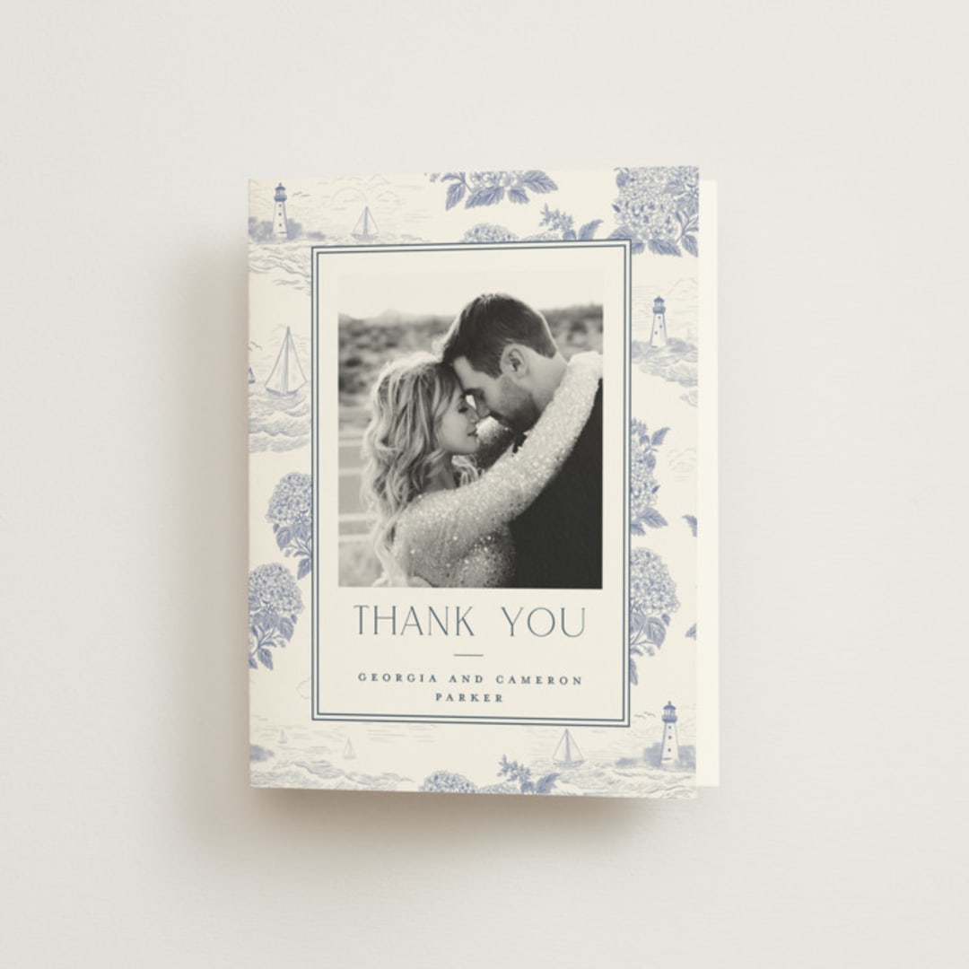 "Coastal Toile" - Wedding Thank You Cards in Periwinkle by Jenna Holcomb - Front