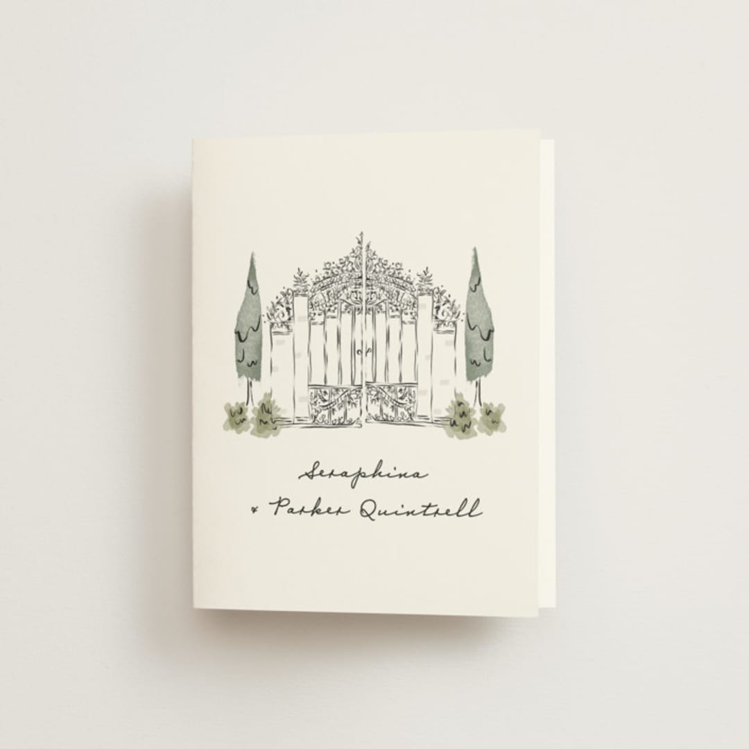 "Hand illustrated Garden Gate" - Wedding Thank You Cards in Forest by Jackie Crawford - Front