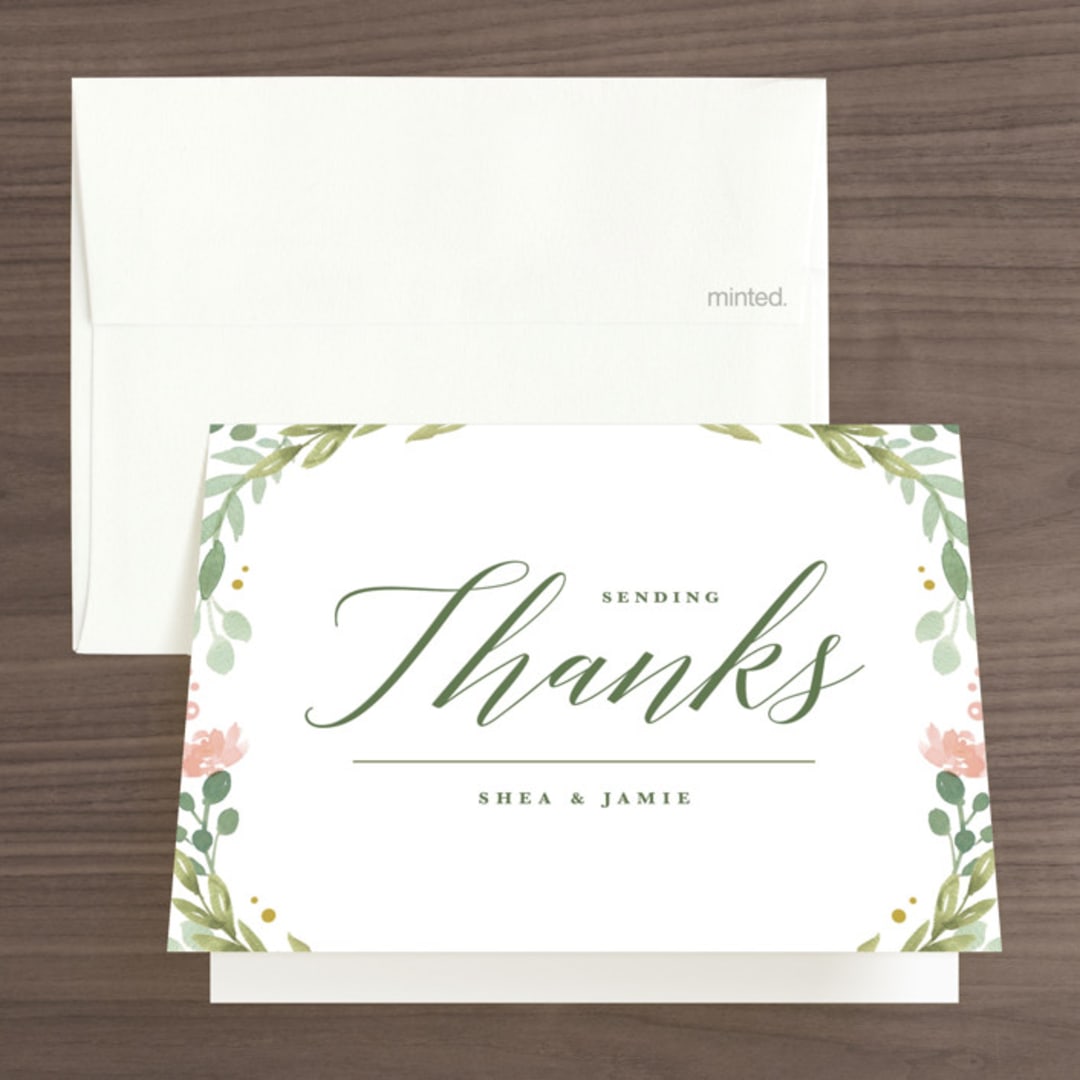 "Garden Glamour" - Wedding Thank You Cards in Sage by Kristen Smith - Front