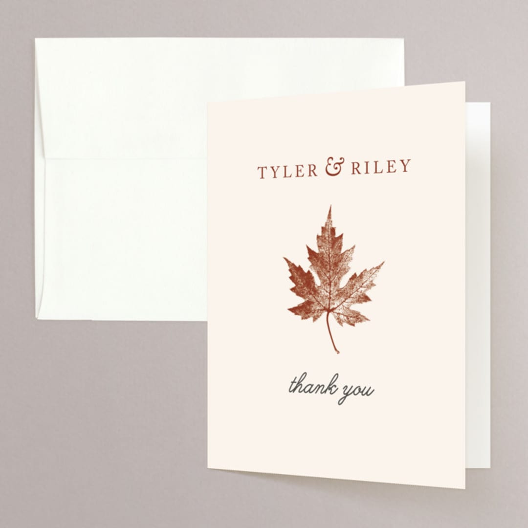 "Leaf Print" - Wedding Thank You Cards in Rust by Katharine Watson - Front