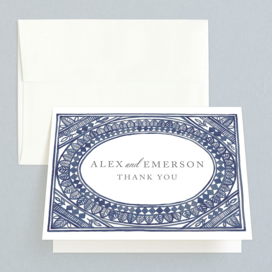 "Ornate Watercolor Frame" - Wedding Thank You Cards in Lapis by Katharine Watson - Front