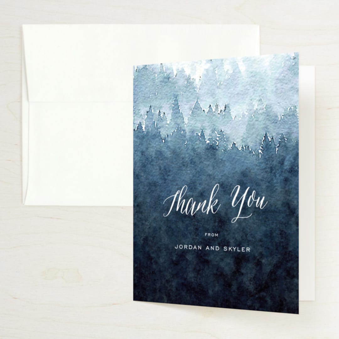 "Mountain Retreat" - Wedding Thank You Cards in Evening Sky by Design Lotus - Front