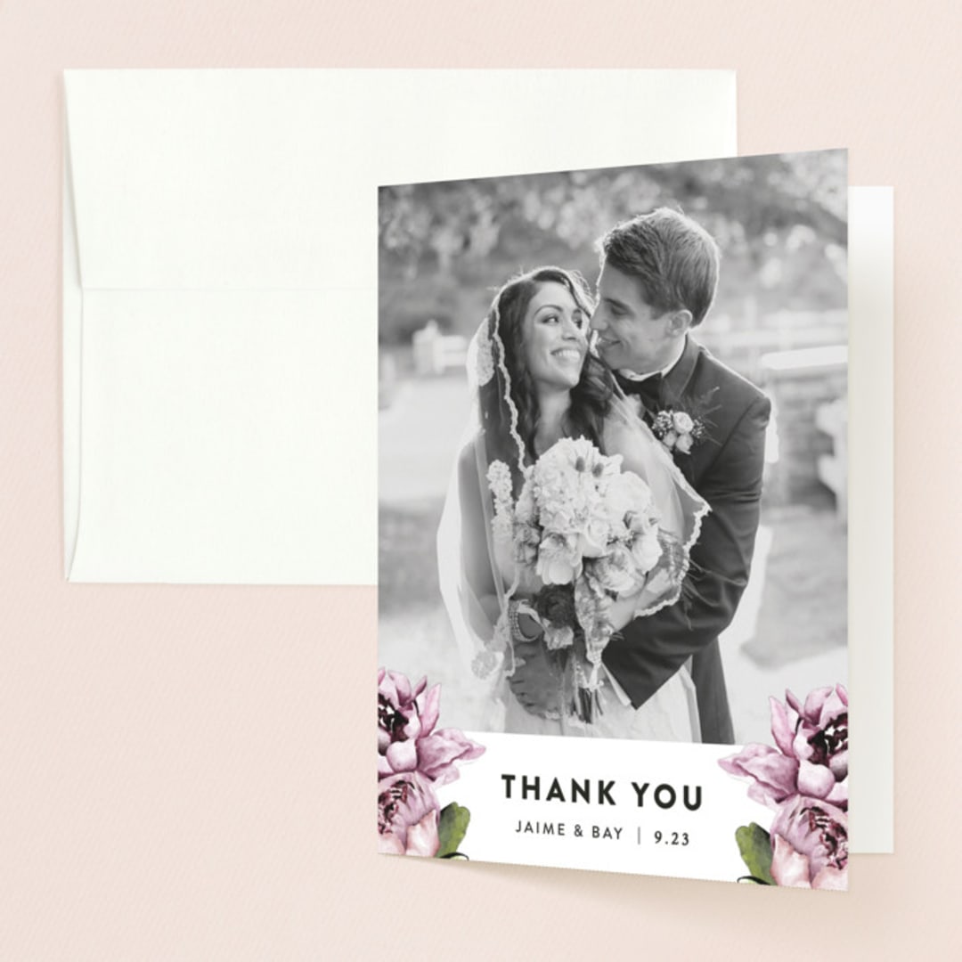 "Peony" - Wedding Thank You Cards in Ice Mist by Cass Loh - Front