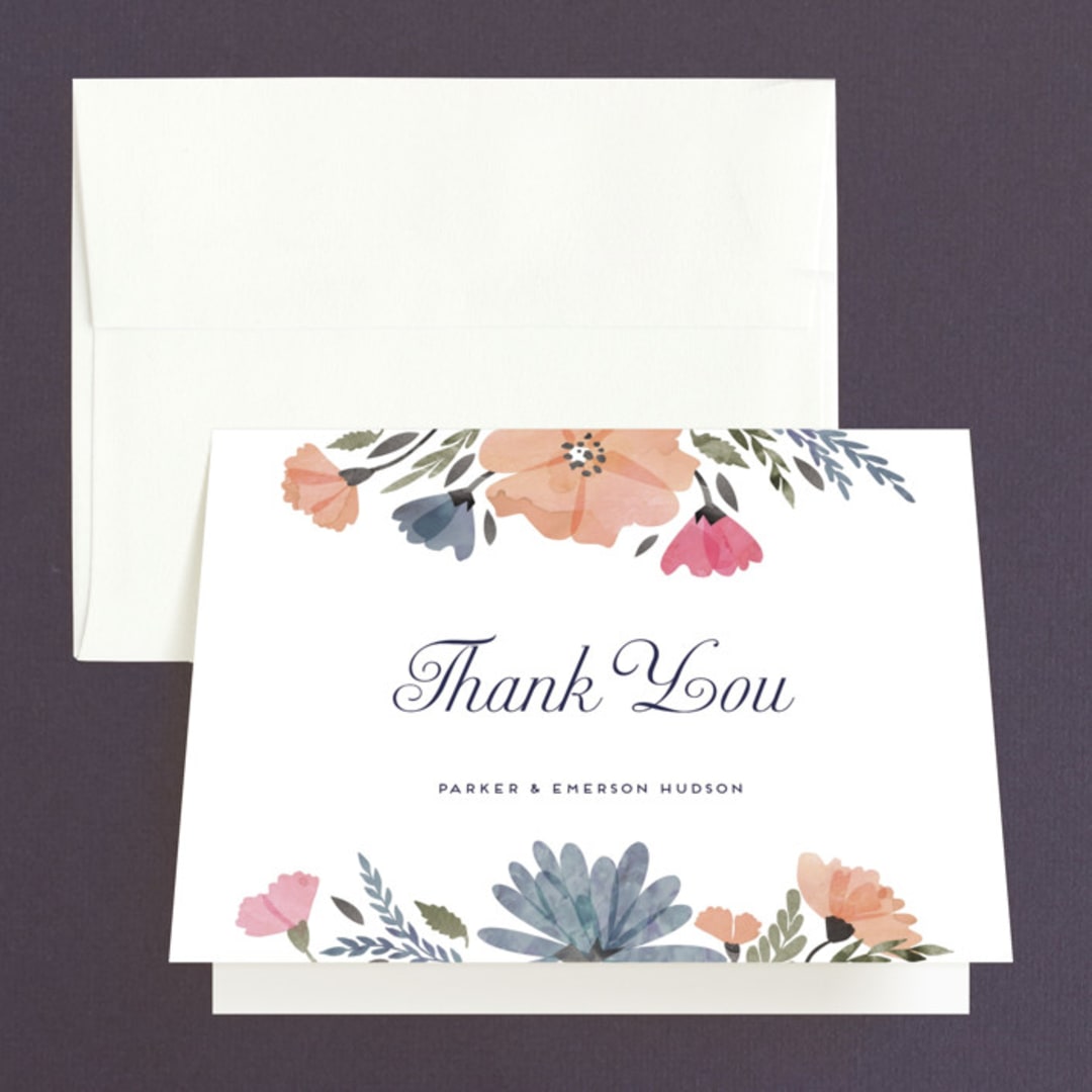 "Romantic Watercolor Flora" - Wedding Thank You Cards in Dhalia by Petra Kern - Front