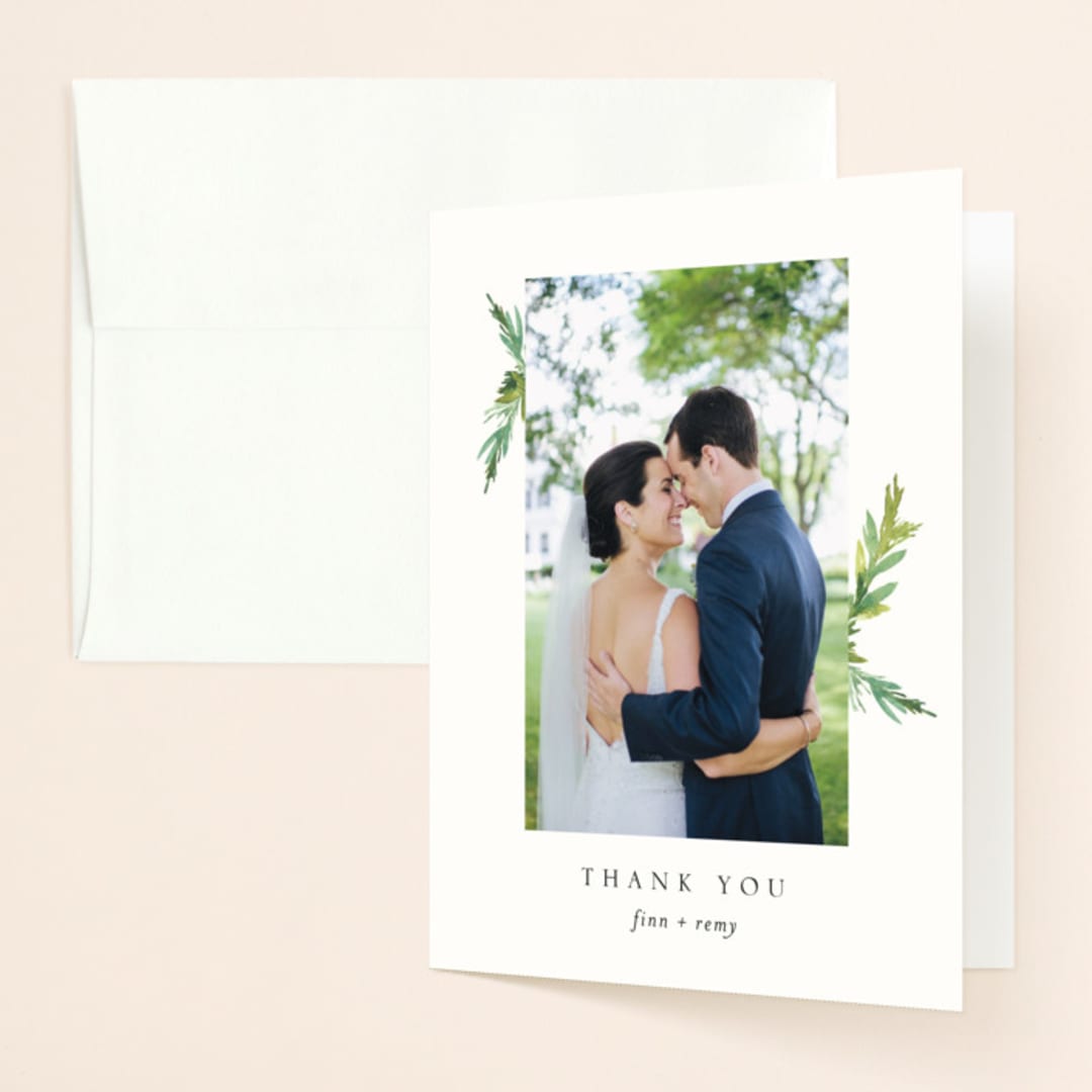 "Simple Pine Branches" - Wedding Thank You Cards in Vanilla by Mere Paper - Front