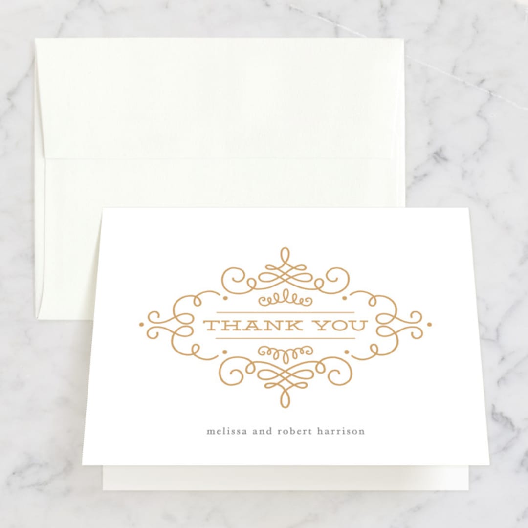 "Ornate Monogram" - Wedding Thank You Cards in Faux Gold by Kristen Smith - Front