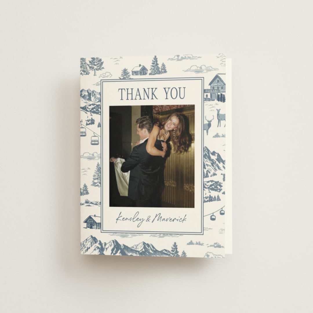 "Aspen Toile" - Wedding Thank You Cards in Denim by Jenna Holcomb - Front
