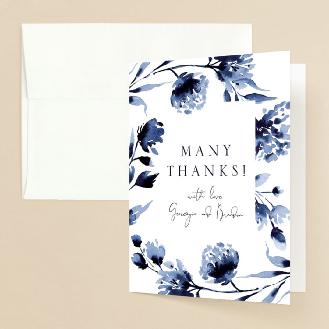 "A Wedding Watercolor" - Wedding Thank You Cards in Cornflower by Chris Griffith - Front