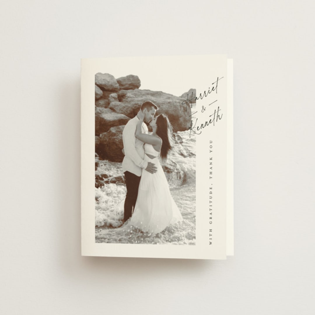 "Scripted Elegance" - Wedding Thank You Cards in Linen by Ana de Sousa - Front