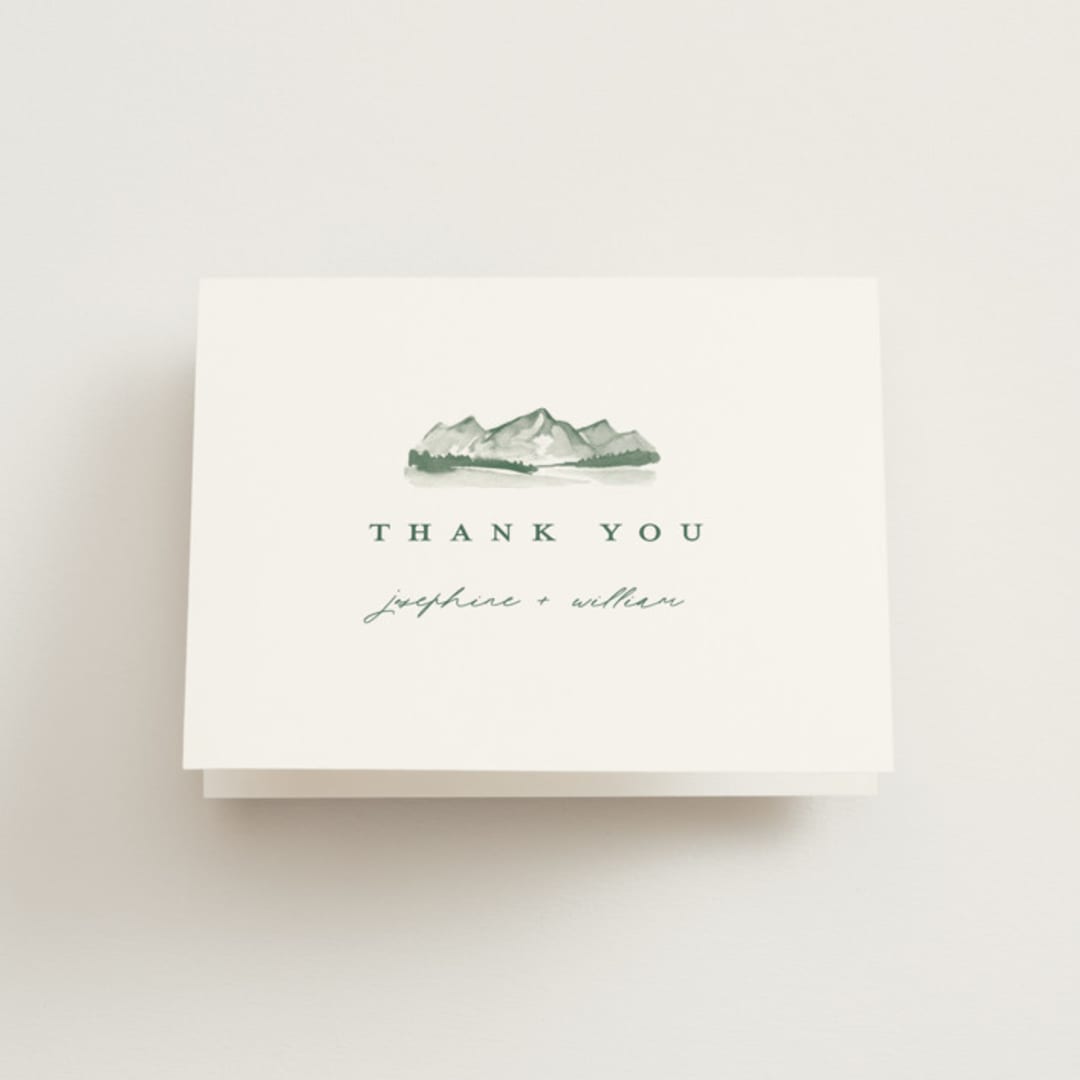 "Mountain Ridge" - Wedding Thank You Cards in Pine by Amy Kross - Front