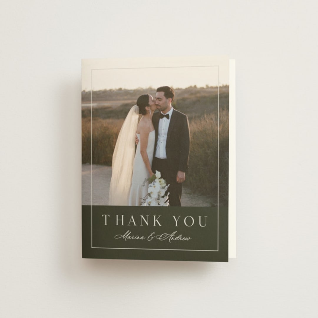 "refined" - Wedding Thank You Cards in Deep Olive by Nicole Walsh - Front