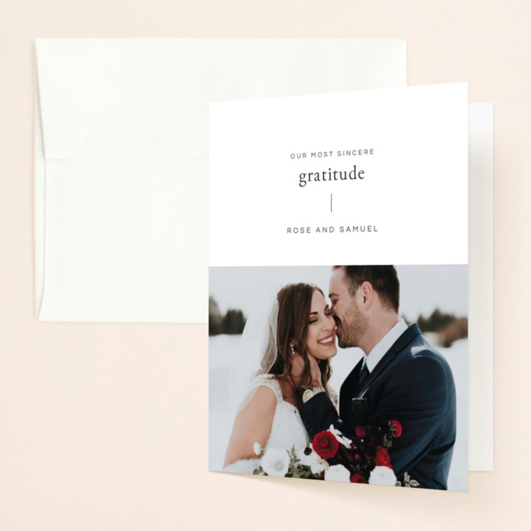 "A Dash of Delight" - Wedding Thank You Cards in Pine Needle by Bramble Studio - Front