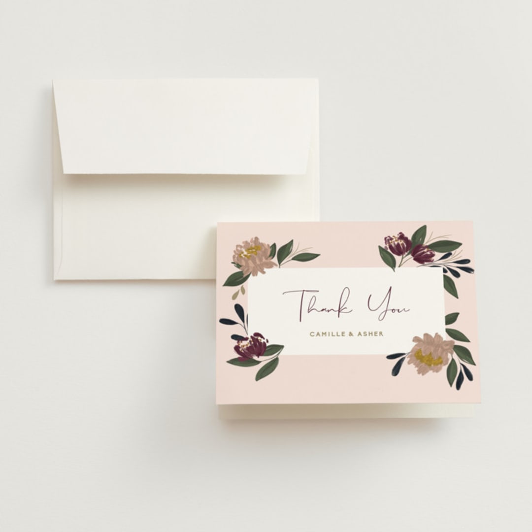 "Wild Peonies" - Wedding Thank You Cards in Blush by Cindy Reynolds - Front