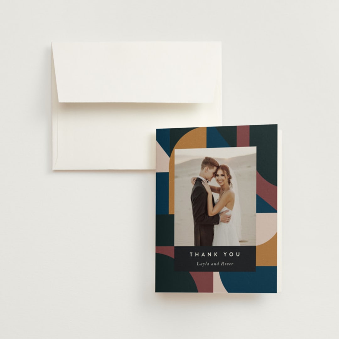 "Abstract Jewels" - Wedding Thank You Cards in Noir by Maria Alou - Front
