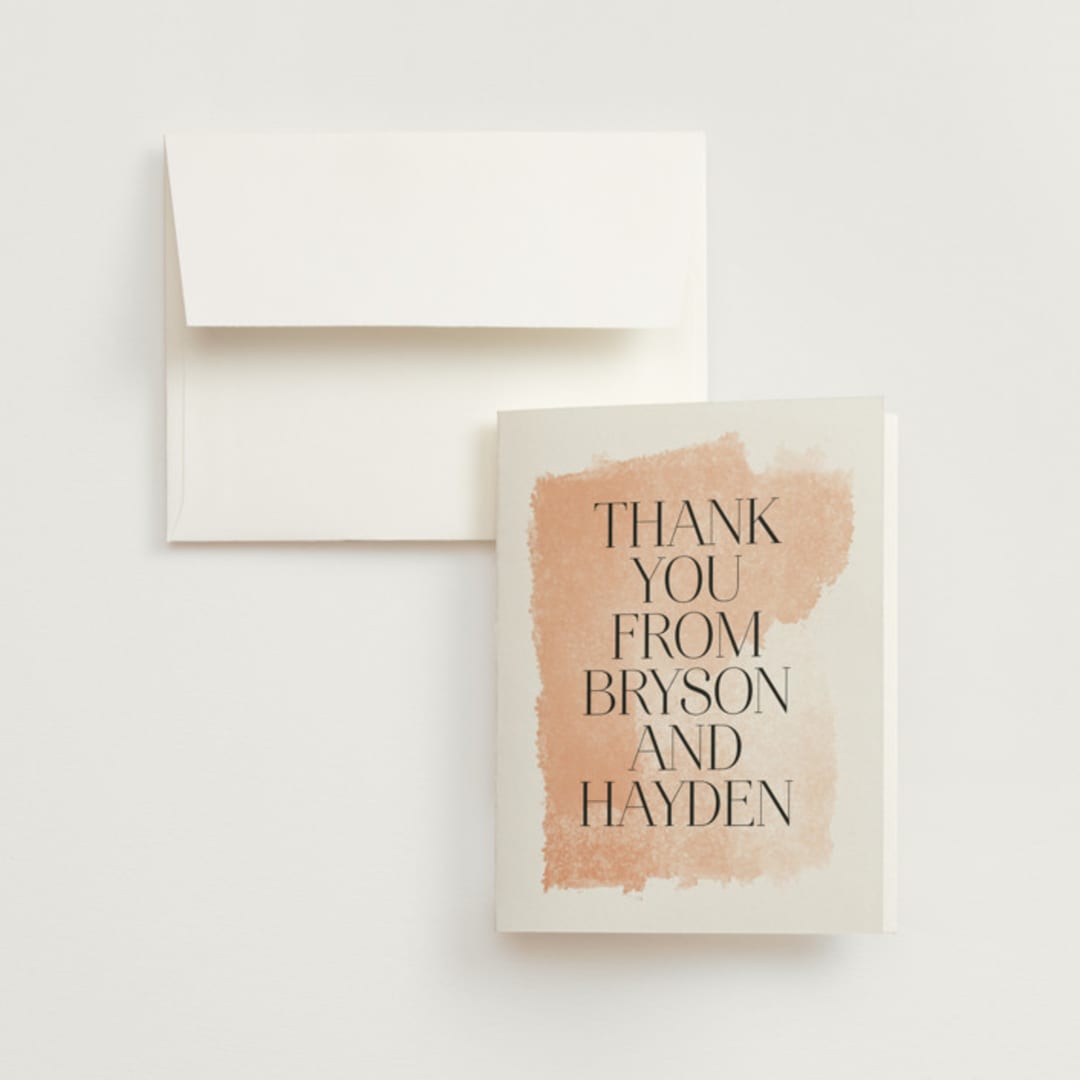 "Swept" - Wedding Thank You Cards in Blush by Snow and Ivy - Front