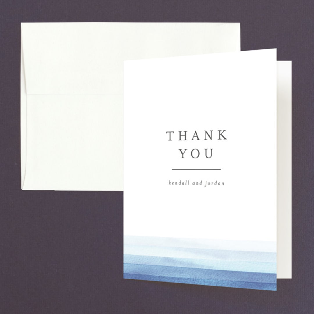 "Watercolour Stripe" - Wedding Thank You Cards in Azure by Bethan - Front
