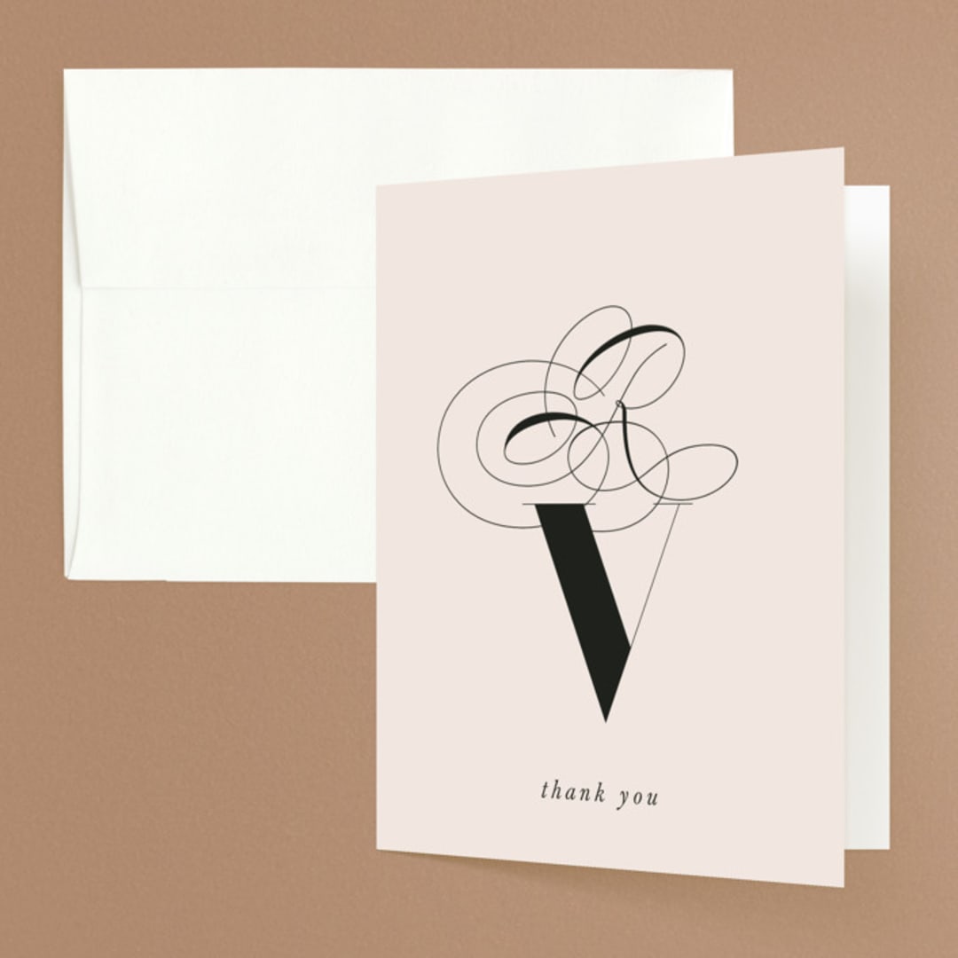 "initals" - Wedding Thank You Cards in Champagne by Lori Wemple - Front