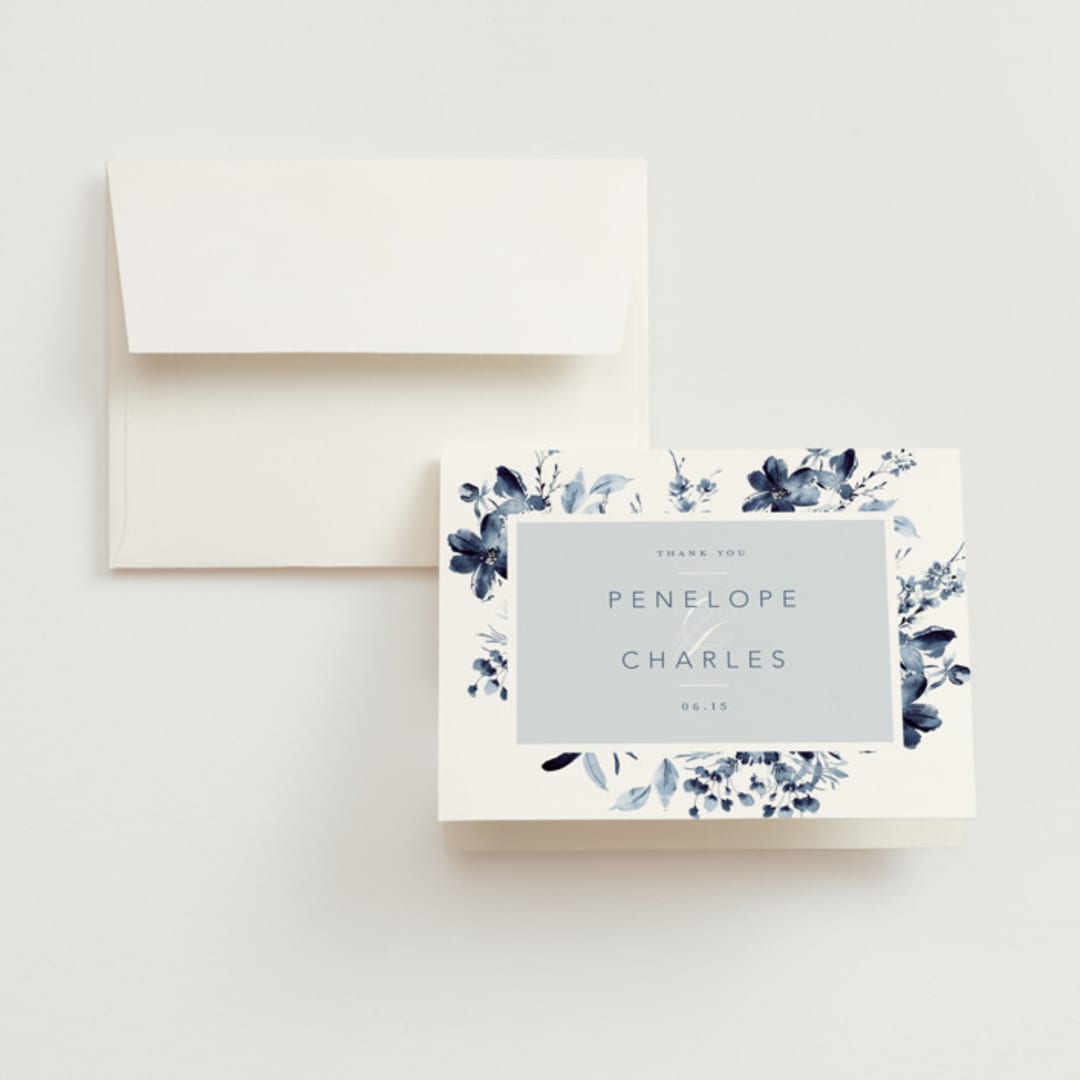 "Love Story" - Wedding Thank You Cards in Indigo by Leah Bisch - Front