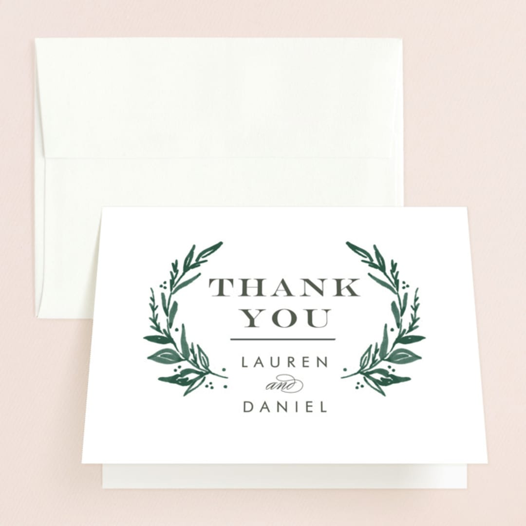 "Elegant Crest" - Wedding Thank You Cards in Forest Green by Alethea and Ruth - Front
