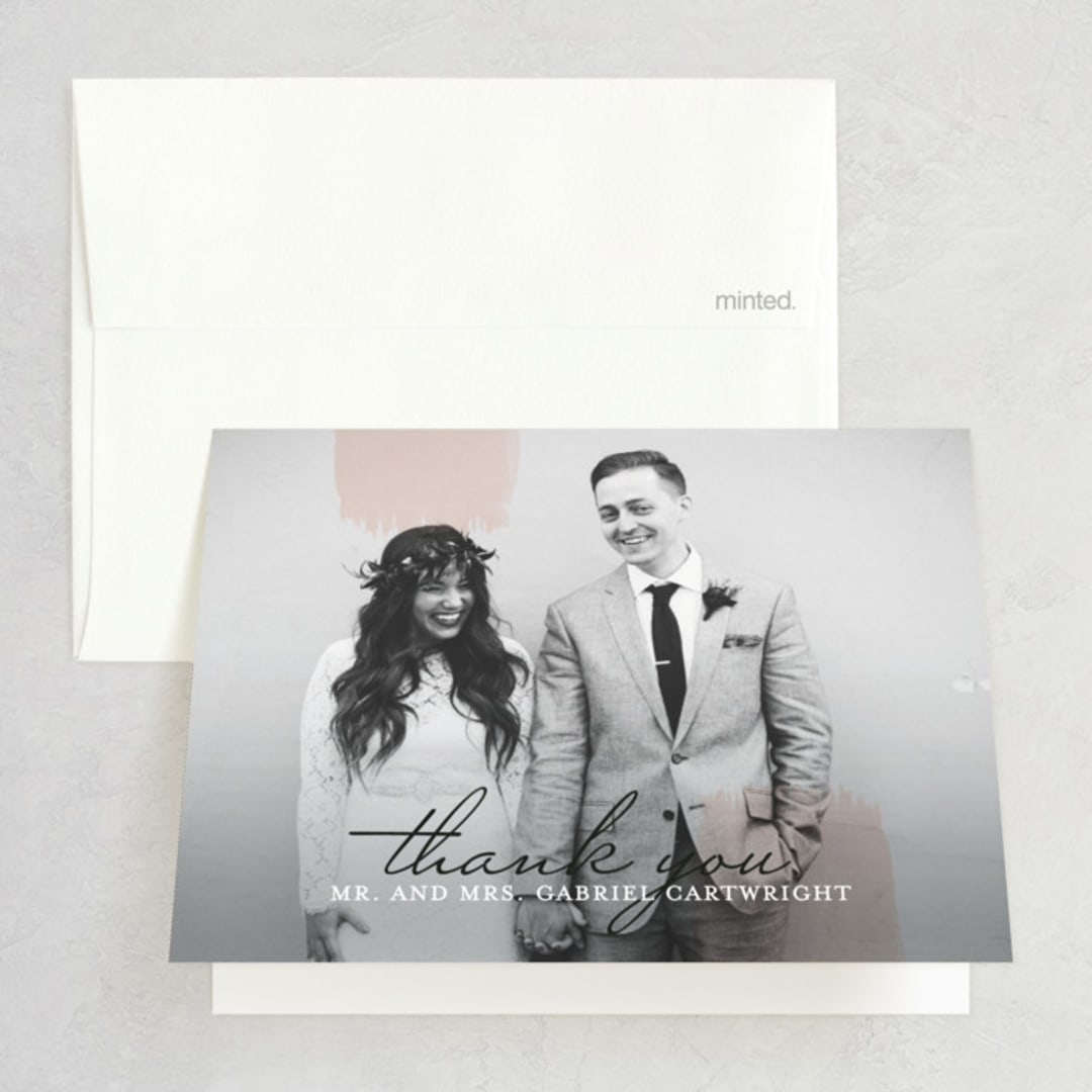 "Single Swath" - Wedding Thank You Cards in Blush by Angela Marzuki - Front